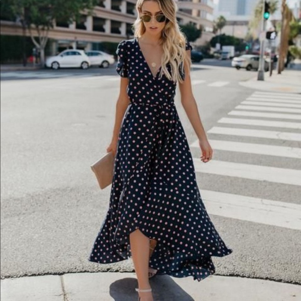 Vici Mama Mia Polka Dot Wrap Maxi Dress